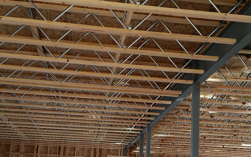 roof made of wooden and metal beams